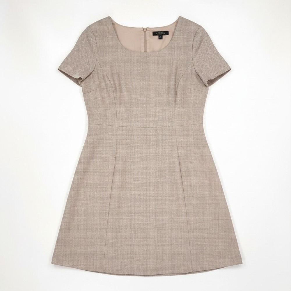 NWT Theory Square Neck Flare Mini Dress Moonstone Melange Wool Blend Size 12